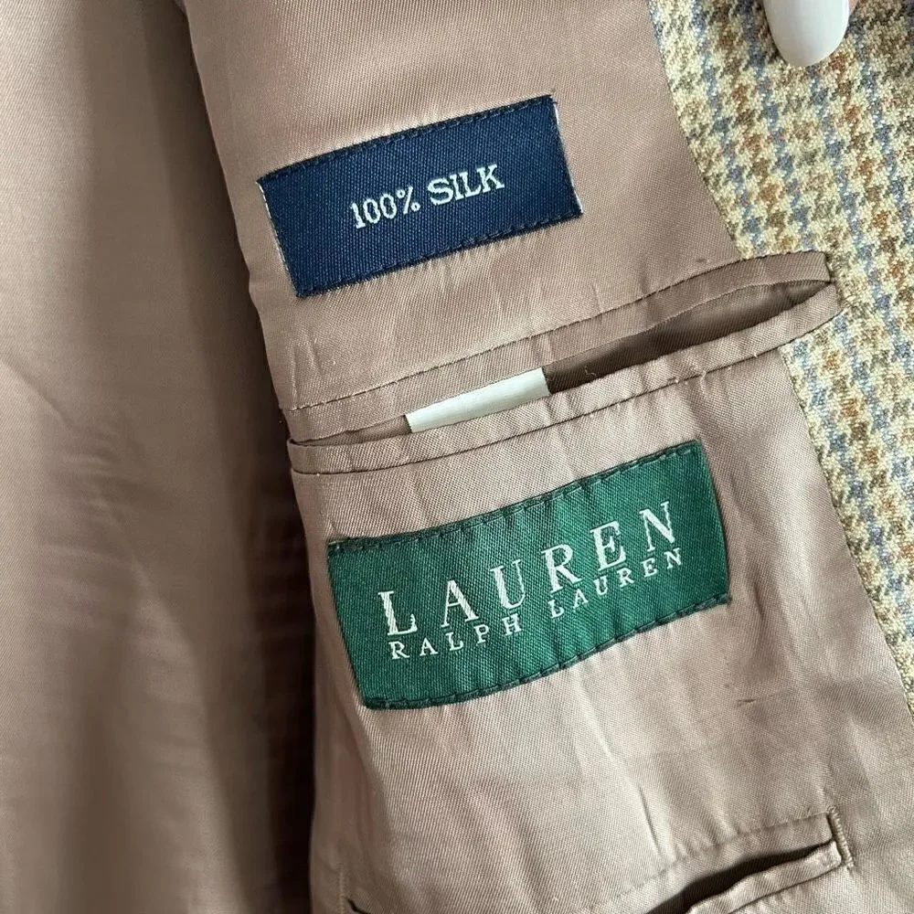 Lauren Ralph Lauren suit jacket blazer size 42R 100% silk houndstooth pattern